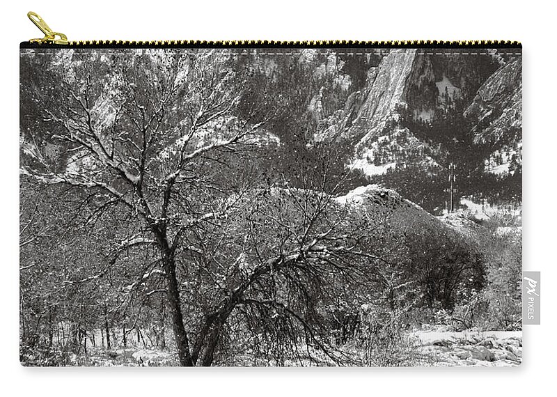 Colorado Zip Pouch featuring the photograph Frosty Flatirons 2 by Marilyn Hunt