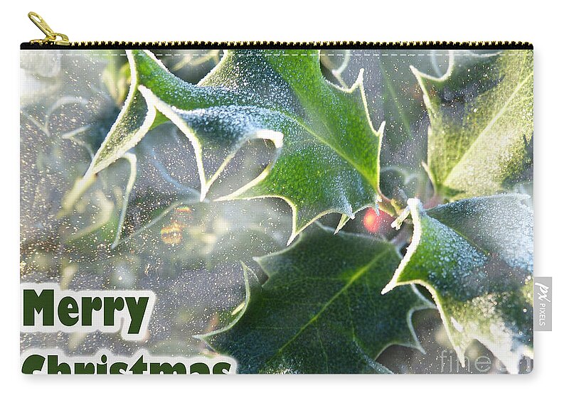 Christmas Card Zip Pouch featuring the photograph Frosty Holly by LemonArt Photography