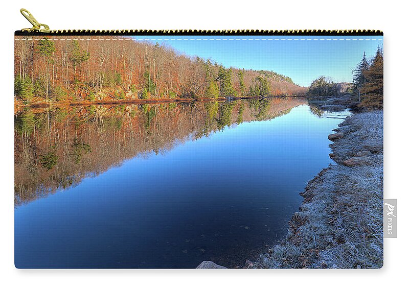 Landscapes Zip Pouch featuring the photograph Frosty Morning on Bald Mountain Pond by David Patterson