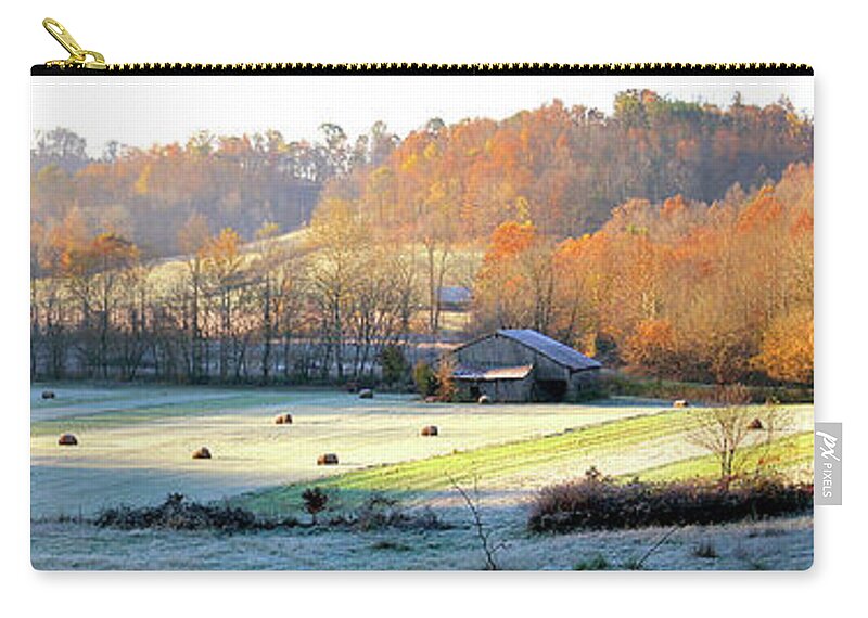 Elliott Zip Pouch featuring the photograph Frosty Morning On The Farm by Randall Evans