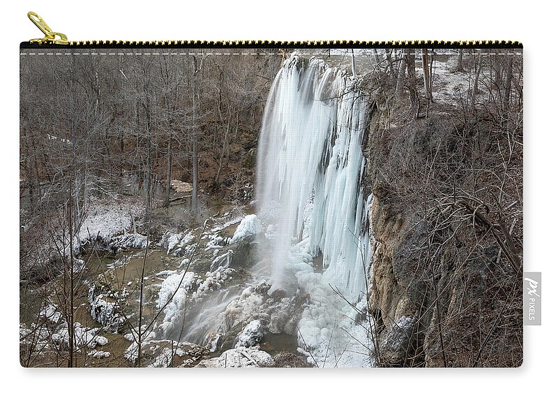 Falling Springs Falls Zip Pouch featuring the photograph Frozen Falling Springs by Chris Berrier