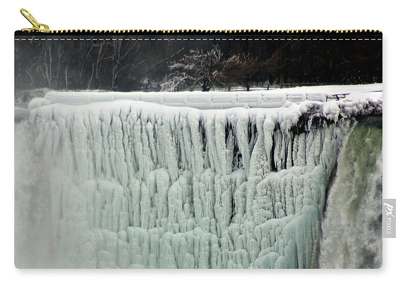 Landscape Zip Pouch featuring the photograph Frozen Falls by Anthony Jones