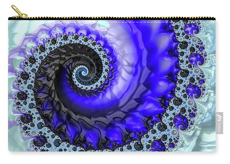 Spiral Zip Pouch featuring the digital art Frozen Fractal Spiral blue winter colors by Matthias Hauser