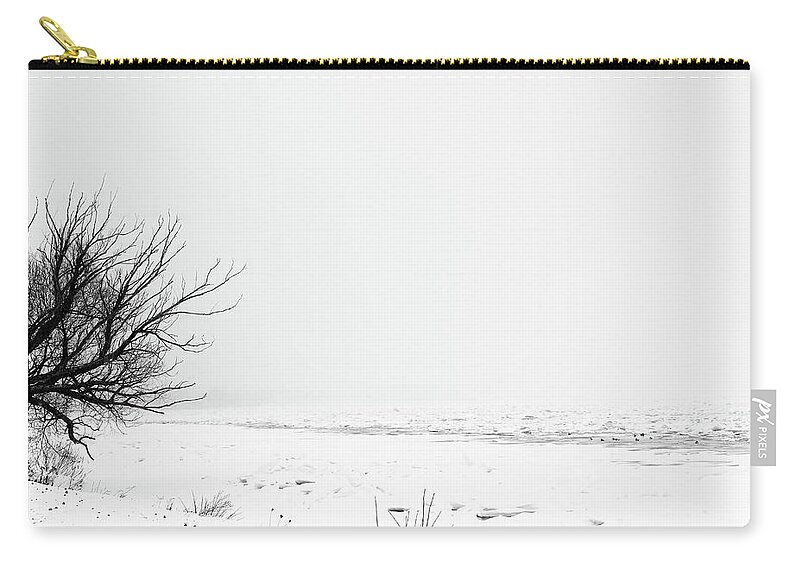 Frozen Zip Pouch featuring the photograph Frozen Saint Clair River in Snowstorm 2 by Mary Bedy