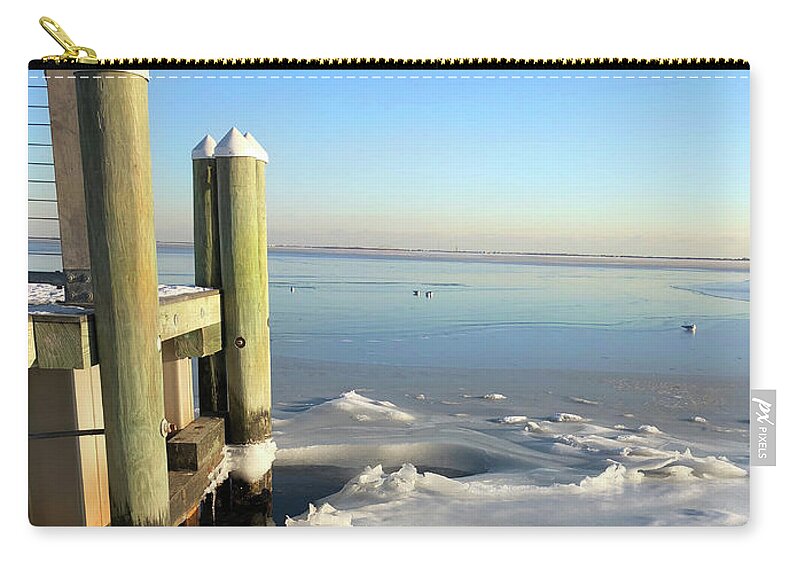 Frozen Zip Pouch featuring the photograph Frozen Waves By The Shore by CAC Graphics