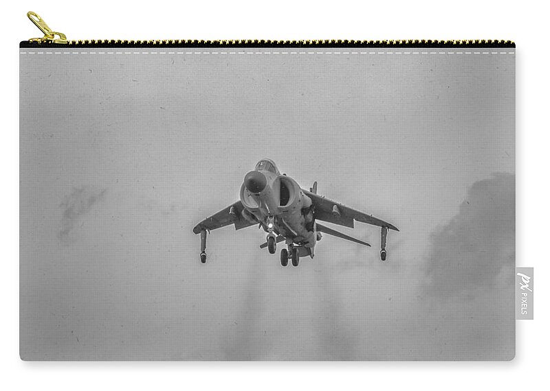 Aviation Zip Pouch featuring the photograph FRS1 Sea Harrier Landing by Guy Whiteley