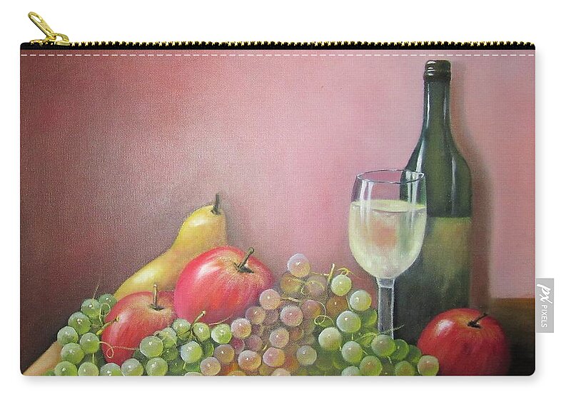 Fruit Zip Pouch featuring the painting Fruit And Wine by Vesna Martinjak