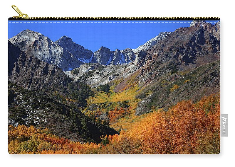 Fall Zip Pouch featuring the photograph Full autumn display at McGee Creek Canyon in the Eastern Sierras by Jetson Nguyen