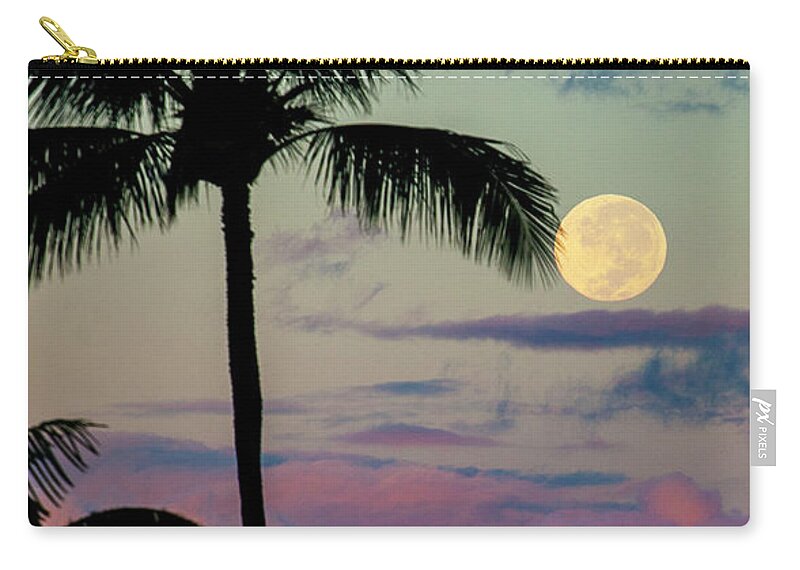 Palm Trees Zip Pouch featuring the photograph Full Moon and Palm Trees by Anthony Jones