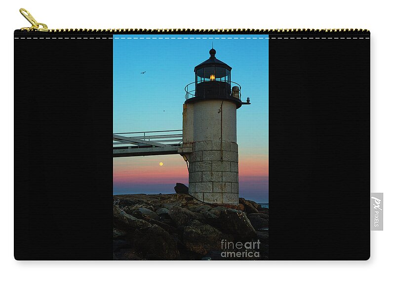 Lighthouse Zip Pouch featuring the photograph Full Moon at Marshall Point Lighthouse by Diane Diederich