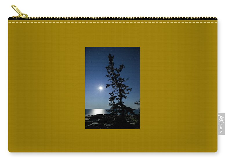 Full Moon At Schoodic Point Maine Zip Pouch featuring the photograph Full Moon At Schoodic Point Maine by Marty Saccone