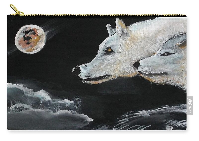 Wolf Zip Pouch featuring the painting Full Moon by Carole Robins