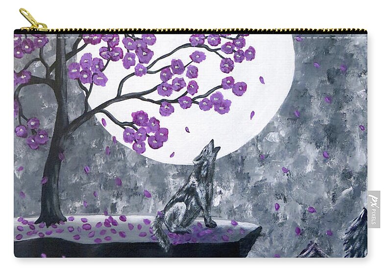 Animals Zip Pouch featuring the painting Full Moon Magic by Teresa Wing