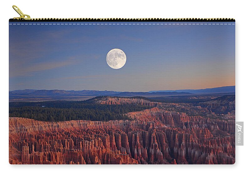 Full Moon Over Bryce Canyon Zip Pouch featuring the photograph Full Moon over Bryce Canyon by Raymond Salani III