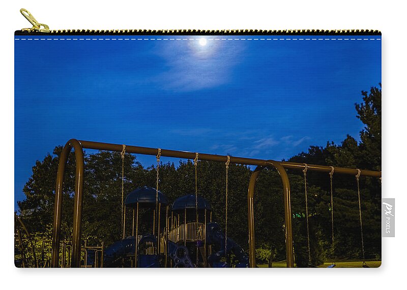 Kennedy Park Zip Pouch featuring the photograph Full moon over playground by SAURAVphoto Online Store