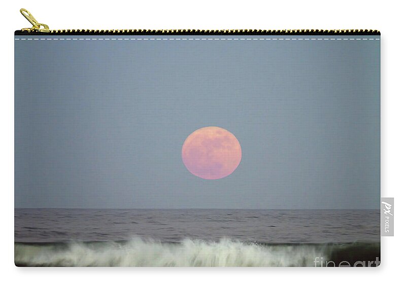 Supermoon Zip Pouch featuring the photograph Full Moon Over The Atlantic by D Hackett