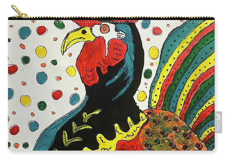 Rooster Zip Pouch featuring the painting Funky Rooster by Kathy Marrs Chandler