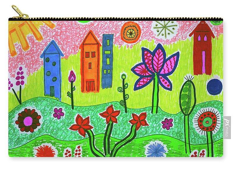 Original Drawing Zip Pouch featuring the drawing Funky Town by Susan Schanerman