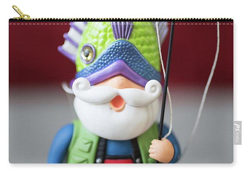 Christmas Zip Pouch featuring the photograph Funny Christmas Fisherman by Edward Fielding
