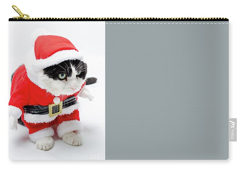 Cat Zip Pouch featuring the photograph funny Christmas kitten by Benny Marty
