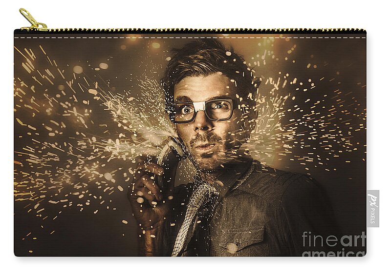 Funny Zip Pouch featuring the photograph Funny male beauty and fashion nerd by Jorgo Photography