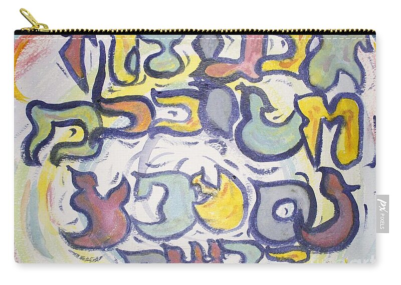 Funnzie Letters Aleph Zip Pouch featuring the painting Funnzie letters by Hebrewletters SL