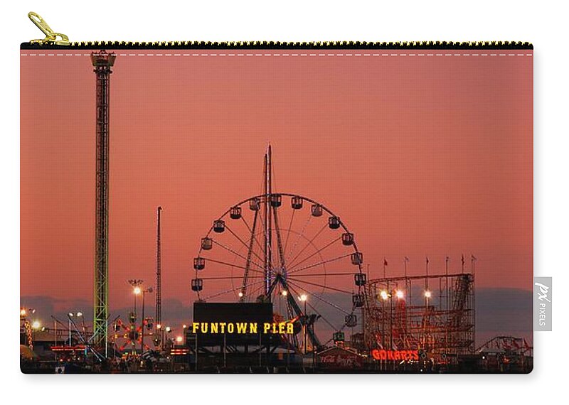 Amusement Parks Zip Pouch featuring the photograph Funtown Pier At Sunset II - Jersey Shore by Angie Tirado