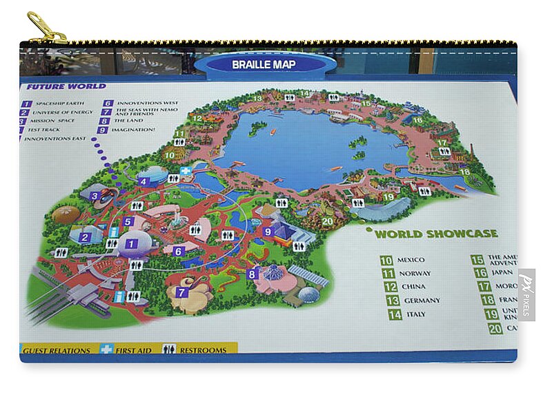 Wdw Zip Pouch featuring the photograph Future World Map Walt Disney World Digital Art MP by Thomas Woolworth
