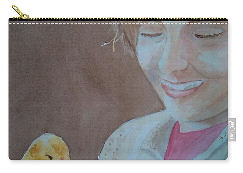Little Girl Zip Pouch featuring the painting Fuzzy Chick by Caryl J Bohn