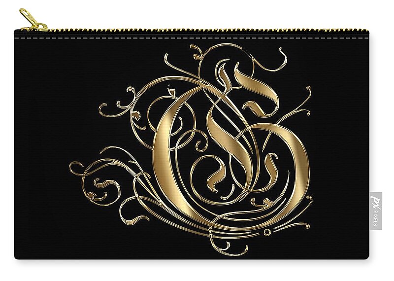Gold Letter G Zip Pouch featuring the painting G Ornamental Letter Gold Typography by Georgeta Blanaru