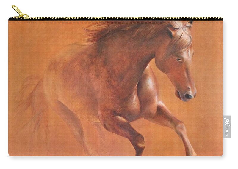 Horse Zip Pouch featuring the painting Gallop In The Desert by Vali Irina Ciobanu