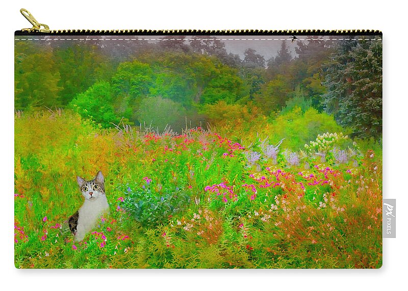 Flowers Zip Pouch featuring the photograph Garden Cat by Diana Angstadt