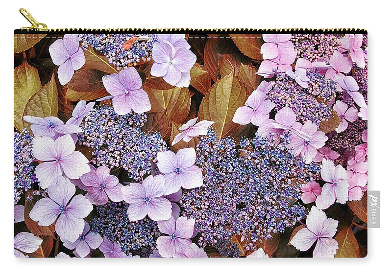 Garden Flowers Purple Yellow Gold Blue Zip Pouch featuring the photograph Garden Flowers by Lawrence Knutsson