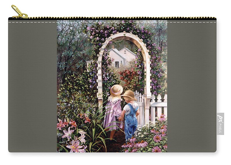 In The Garden Zip Pouch featuring the painting Garden Gate by Marie Witte