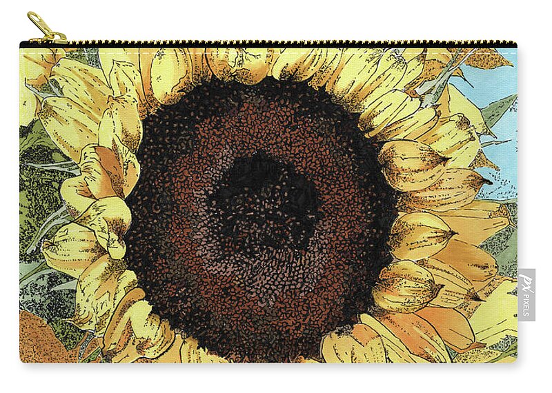 Sunflowers Carry-all Pouch featuring the drawing Garden Gold by Louise Howarth