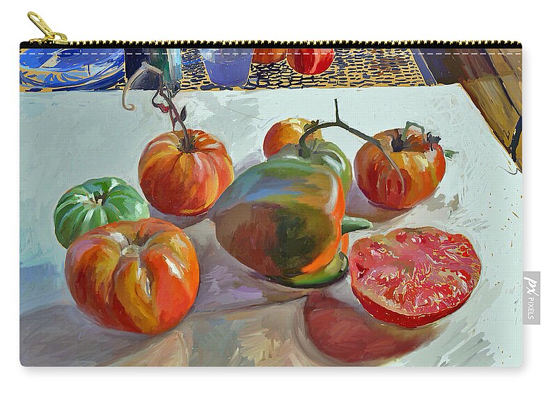 Tomatoes Zip Pouch featuring the digital art Garden Table by Joe Roache