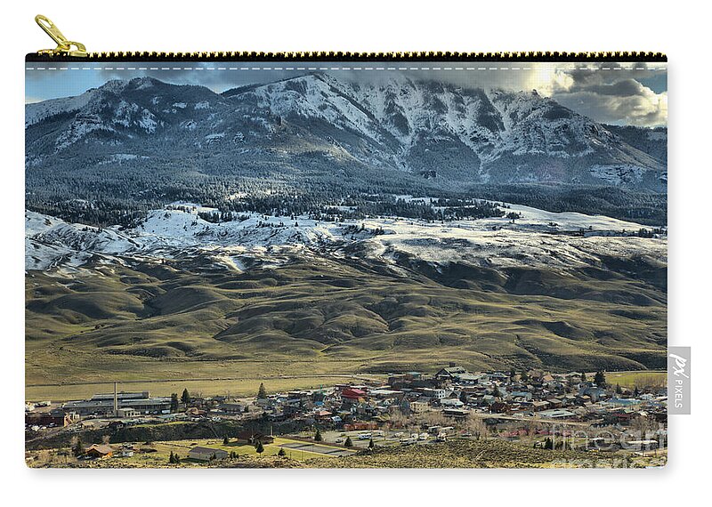Gardiner Zip Pouch featuring the photograph Gardiner Montana Overlook by Adam Jewell