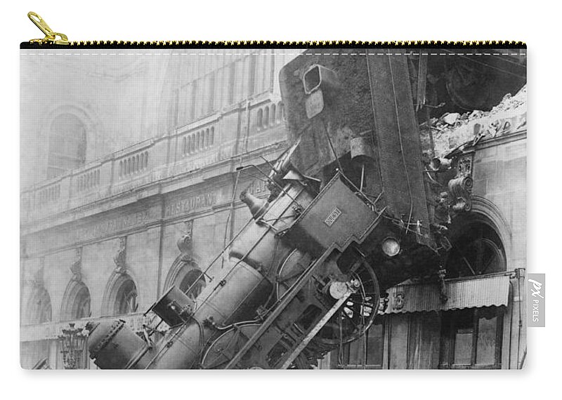 Historic Carry-all Pouch featuring the photograph Gare Montparnasse Train Wreck 1895 by Photo Researchers