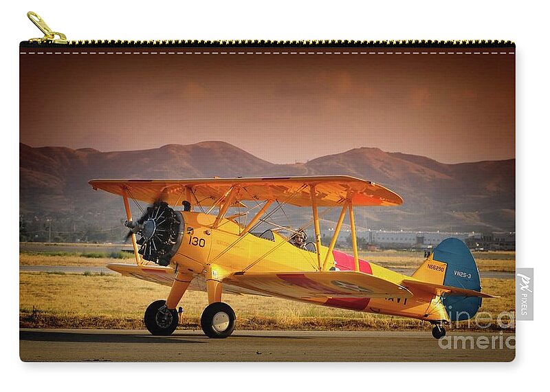 Transportation Zip Pouch featuring the photograph Gary Peters Boeing Stearman Kaydet 2016 Planes of Fame Version 2 by Gus McCrea
