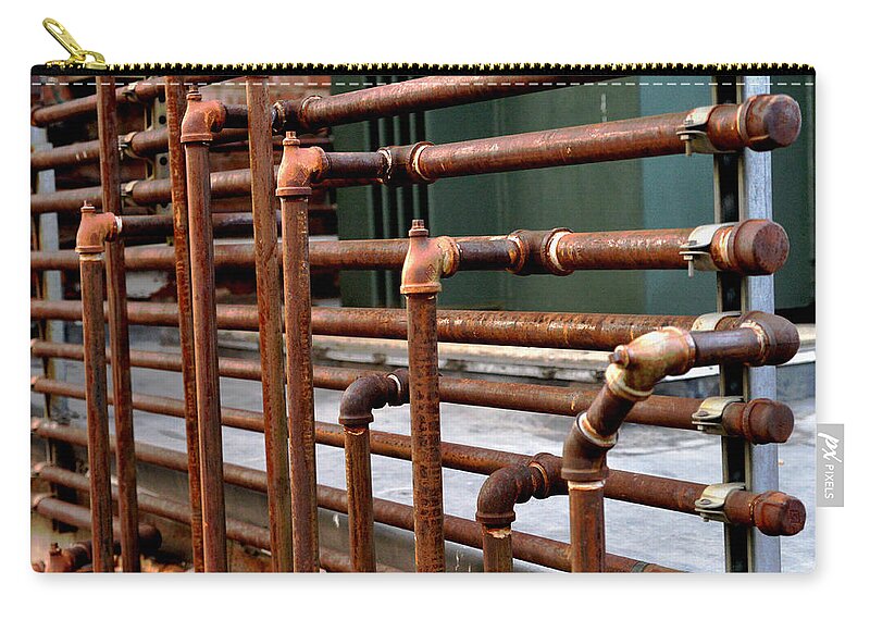 Gas Pipelines Zip Pouch featuring the photograph Gas Pipes and Fittings by Kae Cheatham