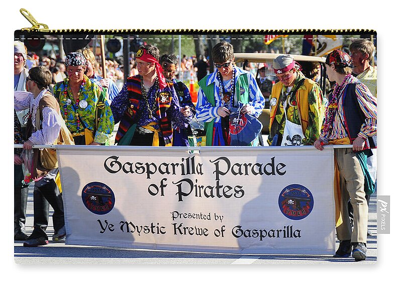 Gasparilla Parade Of Pirates Zip Pouch featuring the photograph Gaspar parade banner by David Lee Thompson