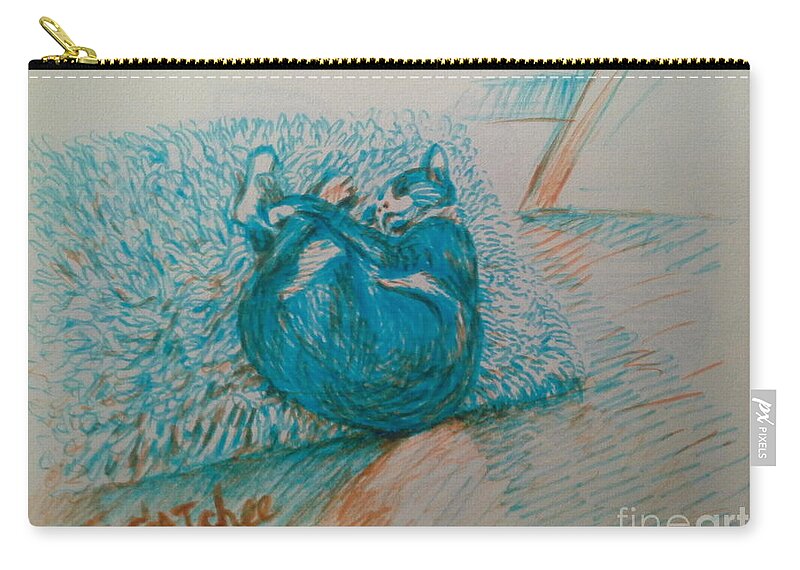 Cat Zip Pouch featuring the drawing Gatchee has her own dream by Sukalya Chearanantana