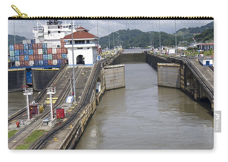 Central America Zip Pouch featuring the photograph Gates of Pedro Miguel Locks by John Trax