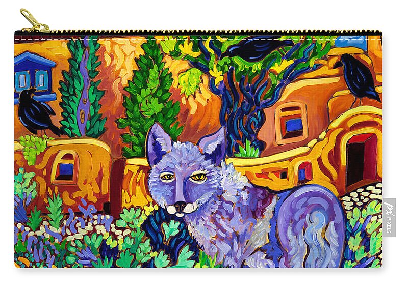 Coyotes Zip Pouch featuring the painting Gathering at the Downtown Subscription by Cathy Carey