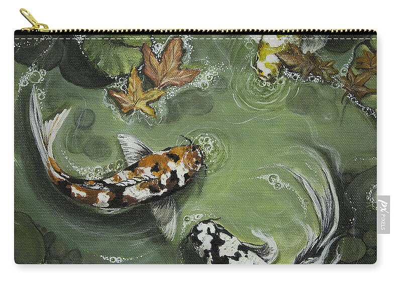 Koi Pond Zip Pouch featuring the painting Gathering In Light, Re-make by Vivian Casey Fine Art
