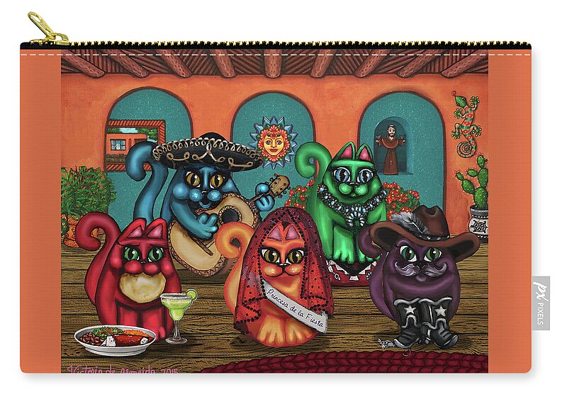 Hispanic Art Carry-all Pouch featuring the painting Gatos de Santa Fe by Victoria De Almeida