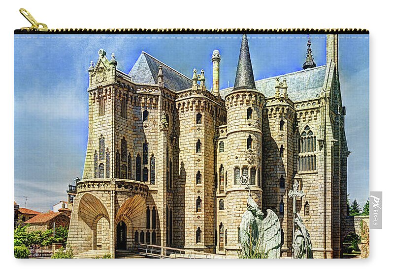 Gaudi Zip Pouch featuring the photograph Gaudi - Episcopal Palace of Astorga - Vintage by Weston Westmoreland