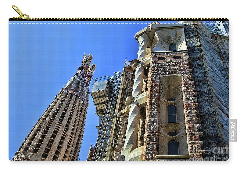 Antoni Gaudi Zip Pouch featuring the photograph Gaudi's Tower La Sagrada Families Color by Chuck Kuhn