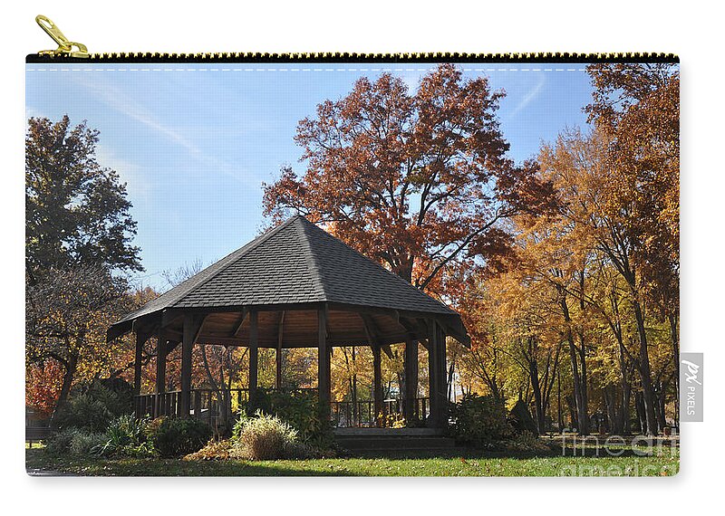 North Ridgeville Zip Pouch featuring the photograph Gazebo At North Ridgeville - Autumn by Mark Madere