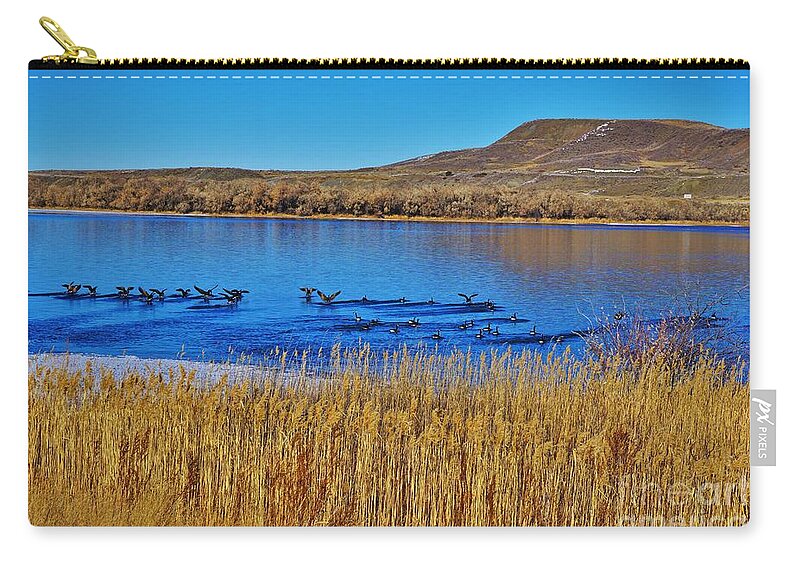 Geese Zip Pouch featuring the photograph Geese Gathering by Merle Grenz